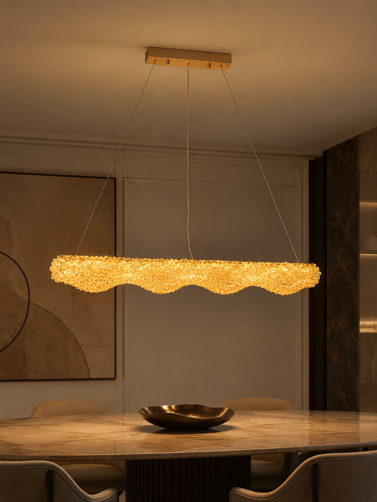 Lustră LED Smart cu mini-cristale, AVI®, 100 x 10 cm, configurație (24-40W) x 2, telecomandă, 3 tipuri de lumină, efect luxury, AVI-5549 [3]