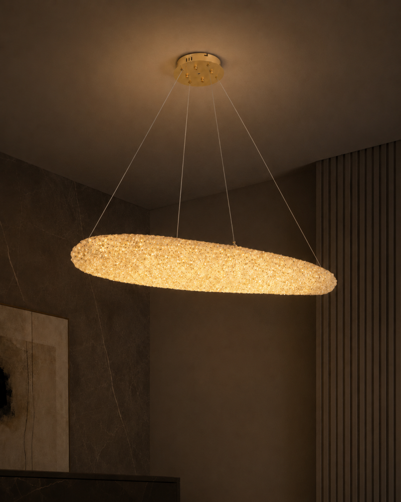Lustră LED Smart cu mini-cristale, AVI®, 100 x 35 cm, configurație (60-80W) x 2, telecomandă, 3 tipuri de lumină, efect luxury, AVI-5564 [2]