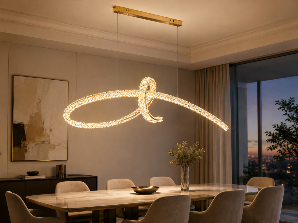 Lustră LED Smart spiralată cu cristale, AVI®, lungime 120 cm, schelet metalic auriu, telecomandă, 3 tipuri de lumină, AVI-5532 [3]