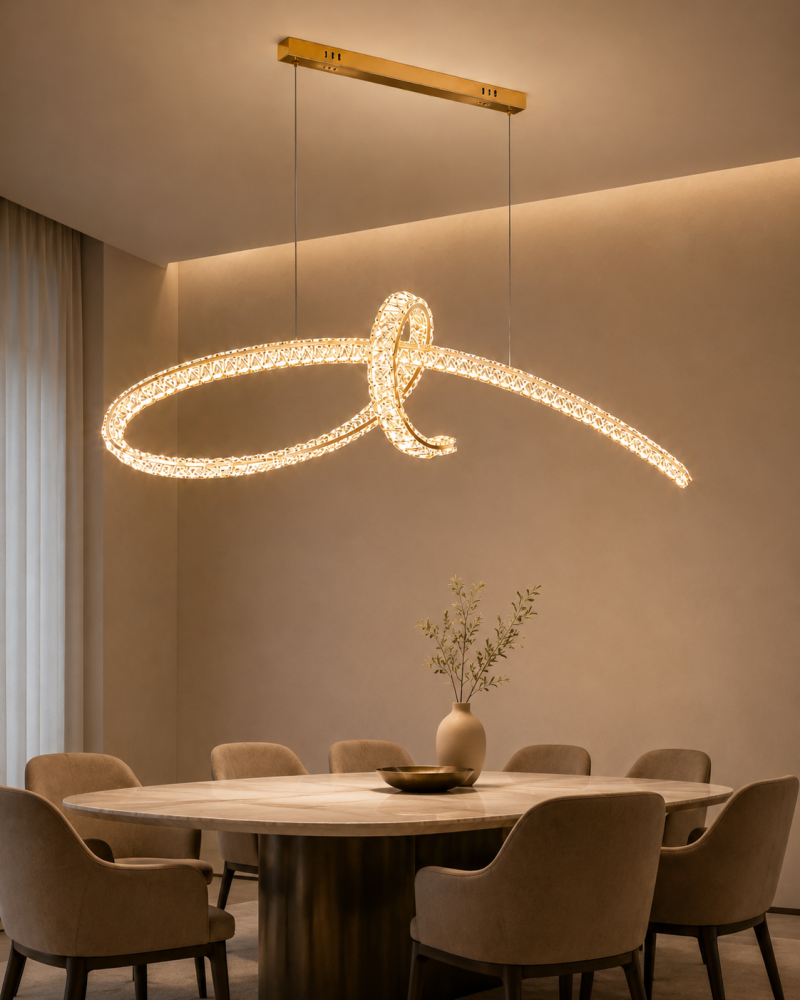 Lustră LED Smart spiralată cu cristale, AVI®, lungime 120 cm, schelet metalic auriu, telecomandă, 3 tipuri de lumină, AVI-5532 [4]