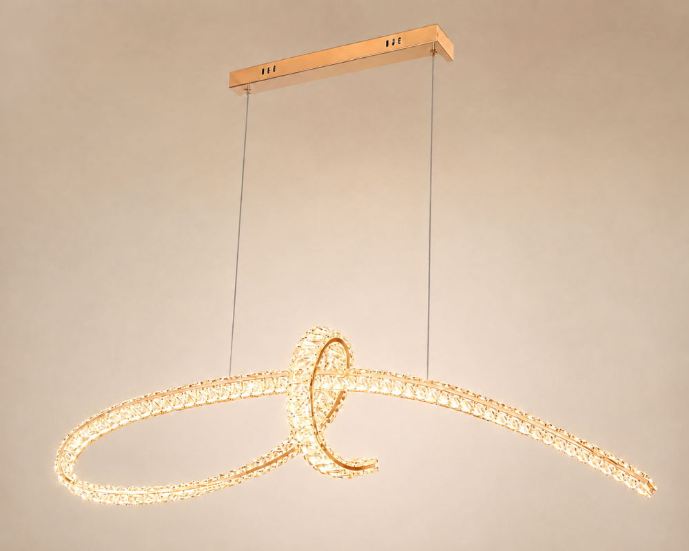 Lustră LED Smart spiralată cu cristale, AVI®, lungime 120 cm, schelet metalic auriu, telecomandă, 3 tipuri de lumină, AVI-5532 [2]