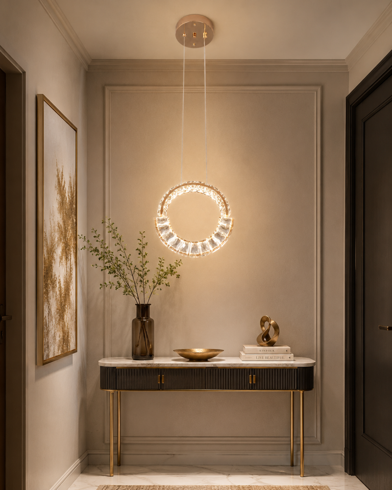 Lustră LED Smart tip pendul cu cristale, AVI®, Ø25 cm, telecomandă, 3 tipuri de lumină, schelet metalic auriu, AVI-5531 [2]