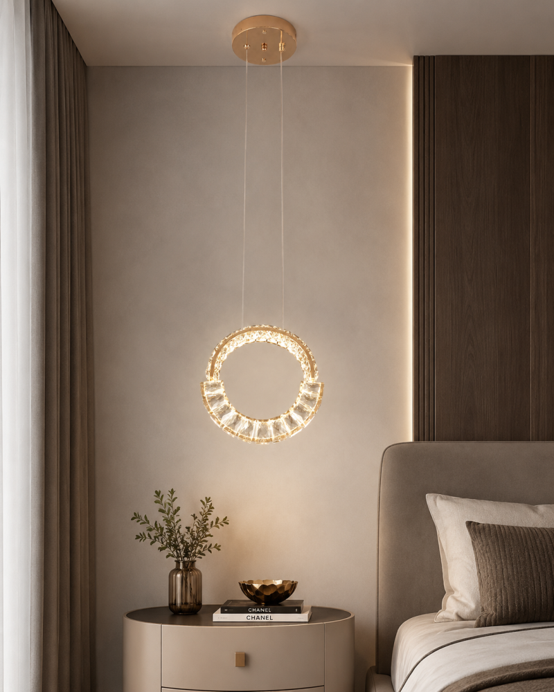 Lustră LED Smart tip pendul cu cristale, AVI®, Ø25 cm, telecomandă, 3 tipuri de lumină, schelet metalic auriu, AVI-5531 [3]