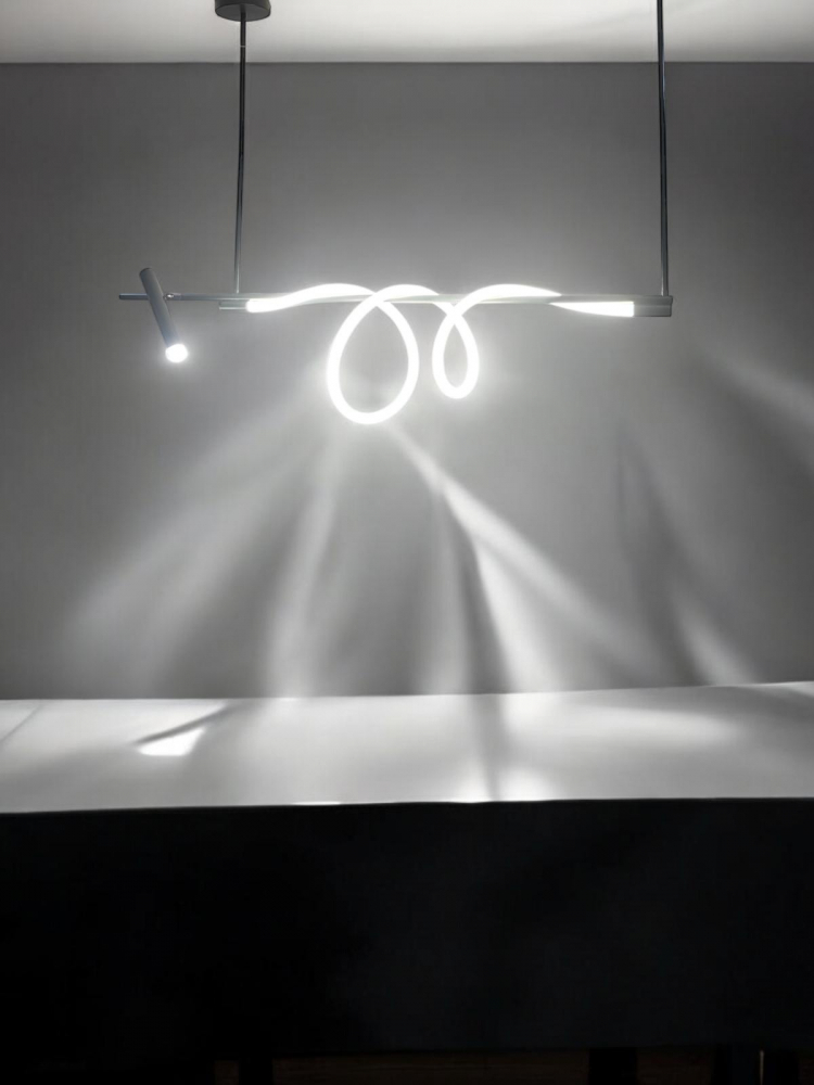 Lustra LED suspendata 120cm, cu proiector si furtun luminos LED, lumina rece, schelet negru, AVI-4675 [2]