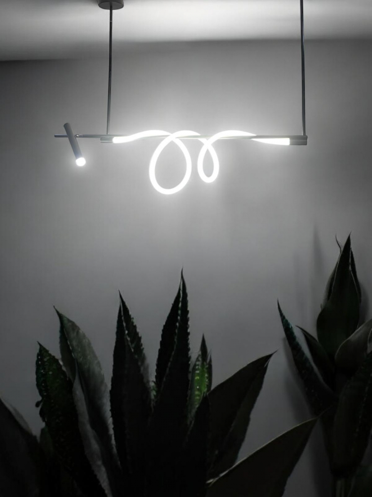 Lustra LED suspendata 120cm, cu proiector si furtun luminos LED, lumina rece, schelet negru, AVI-4675 [8]