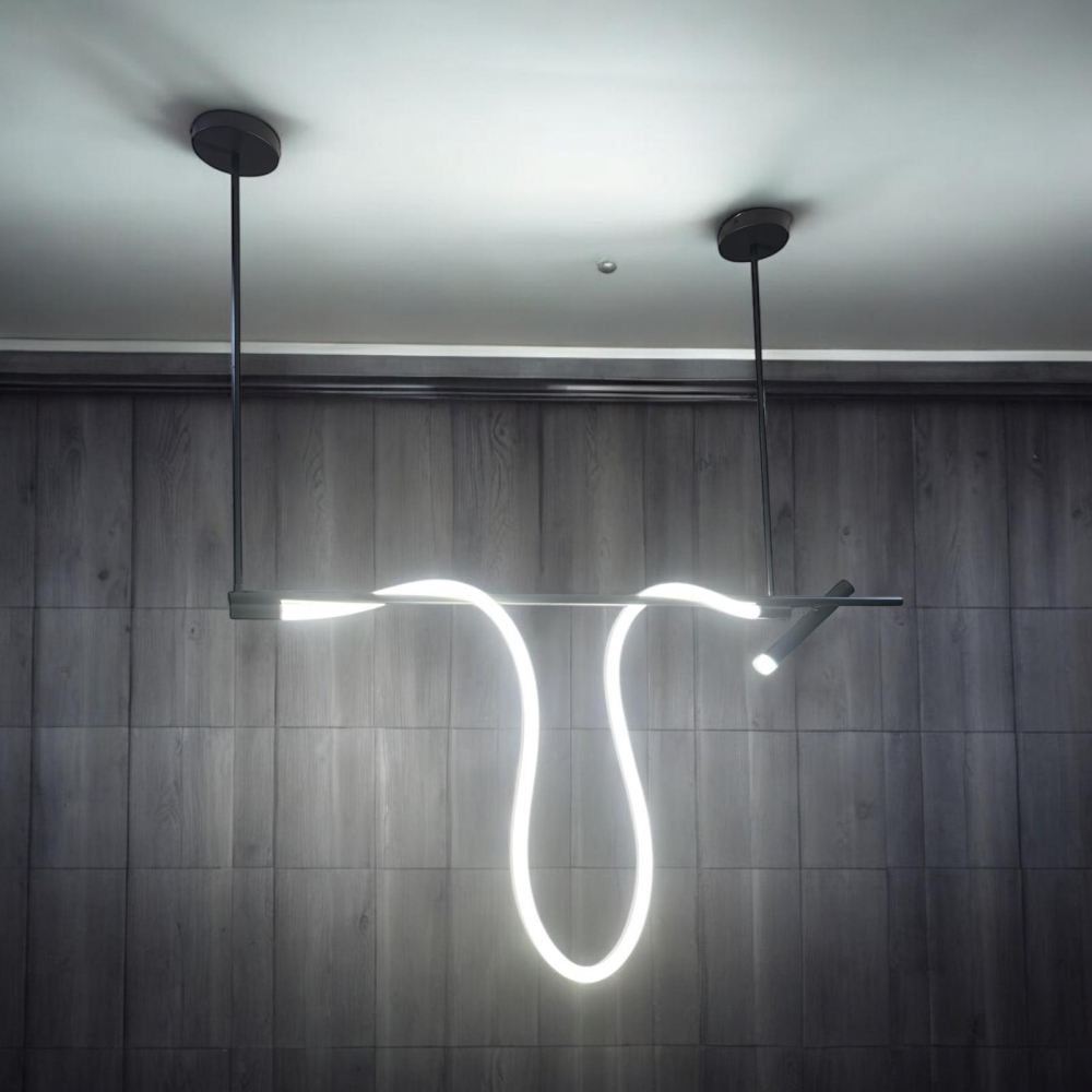 Lustra LED suspendata 120cm, cu proiector si furtun luminos LED, lumina rece, schelet negru, AVI-4675 [1]