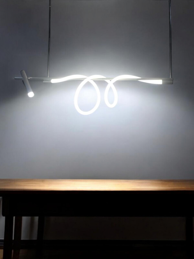 Lustra LED suspendata 120cm, cu proiector si furtun luminos LED, lumina rece, schelet negru, AVI-4675 [9]