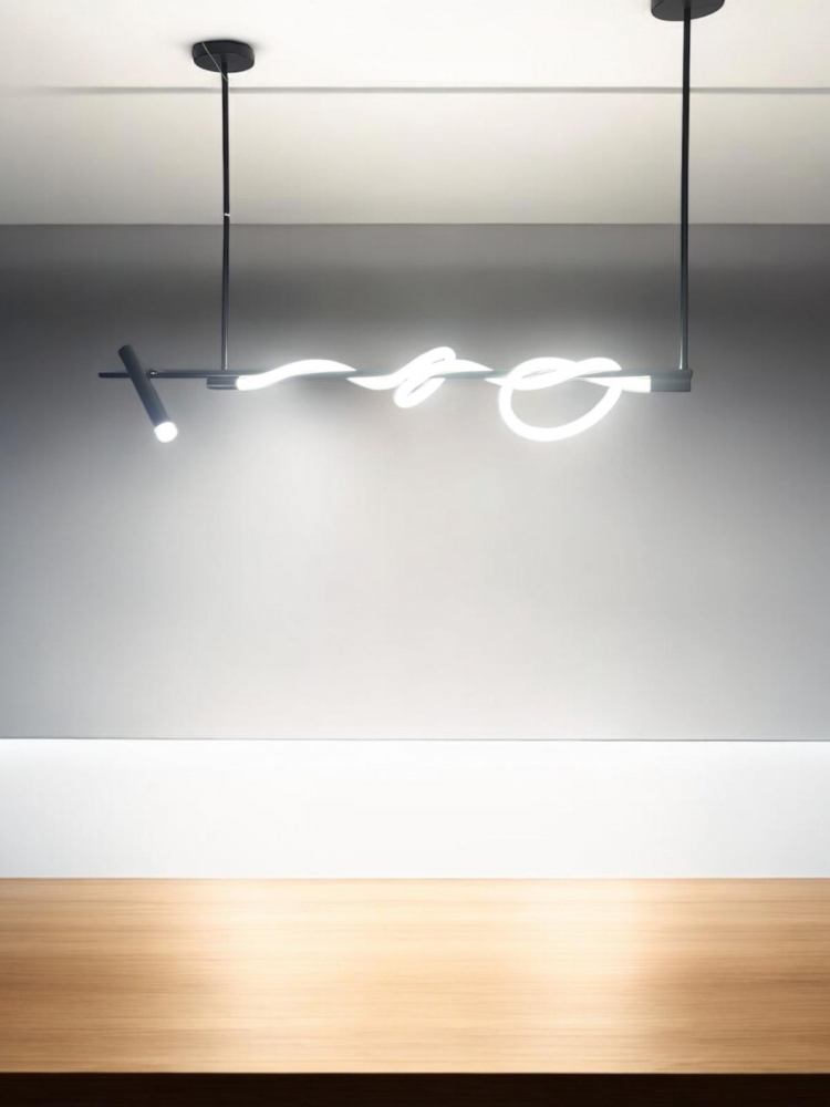 Lustra LED suspendata 120cm, cu proiector si furtun luminos LED, lumina rece, schelet negru, AVI-4675 [5]