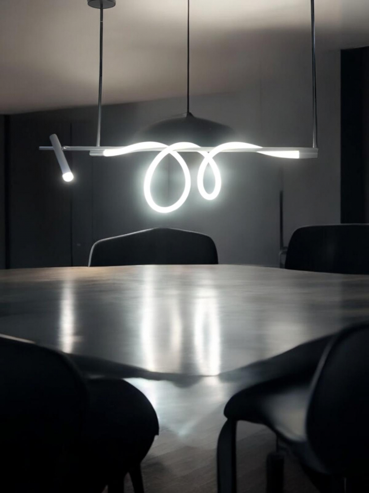 Lustra LED suspendata 120cm, cu proiector si furtun luminos LED, lumina rece, schelet negru, AVI-4675 [7]
