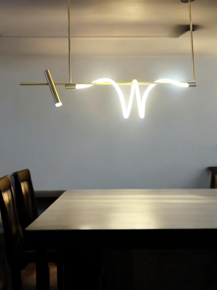 Lustra LED suspendata 120cm, cu proiector si furtun luminos LED, lumina rece, schelet auriu, AVI-4674 [7]