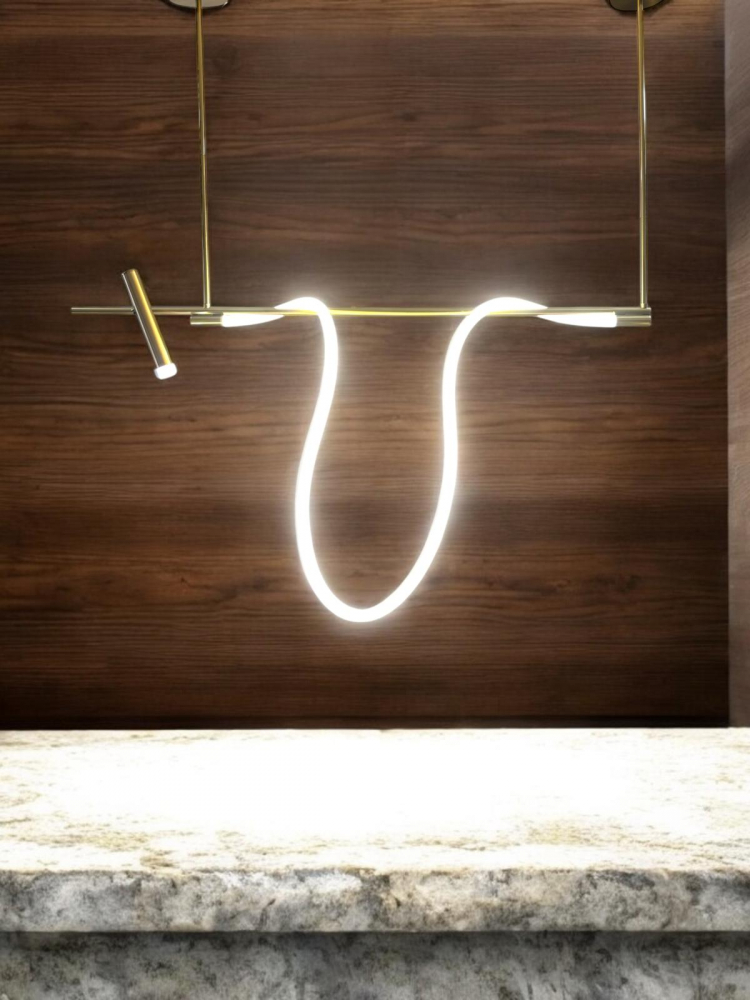 Lustra LED suspendata 120cm, cu proiector si furtun luminos LED, lumina rece, schelet auriu, AVI-4674 [8]