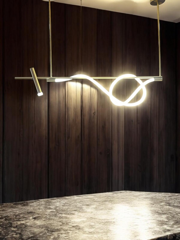 Lustra LED suspendata 120cm, cu proiector si furtun luminos LED, lumina rece, schelet auriu, AVI-4674 [5]