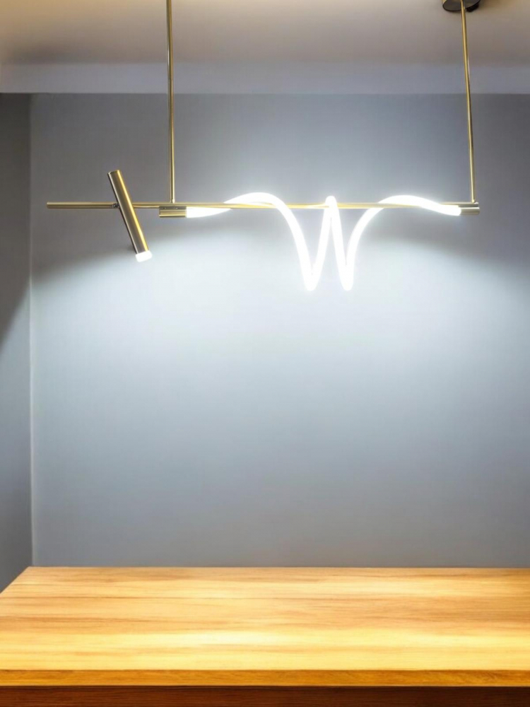 Lustra LED suspendata 120cm, cu proiector si furtun luminos LED, lumina rece, schelet auriu, AVI-4674 [6]