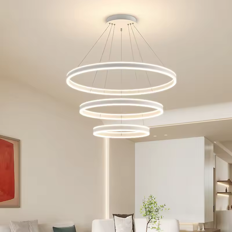 Lustra LED suspendata, cu 3 inele cu dubla iluminare superior si inferior, Ø20 x 40 x 60 cm, aluminiu, alb, AVI-4371 [2]
