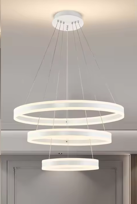 Lustra LED suspendata, cu 3 inele cu dubla iluminare superior si inferior, Ø20 x 40 x 60 cm, aluminiu, alb, AVI-4371 [4]