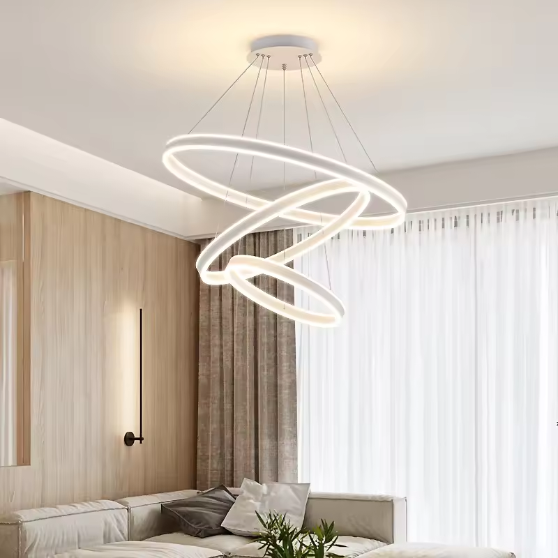 Lustra LED suspendata, cu 3 inele cu dubla iluminare superior si inferior, Ø20 x 40 x 60 cm, aluminiu, alb, AVI-4371 [3]