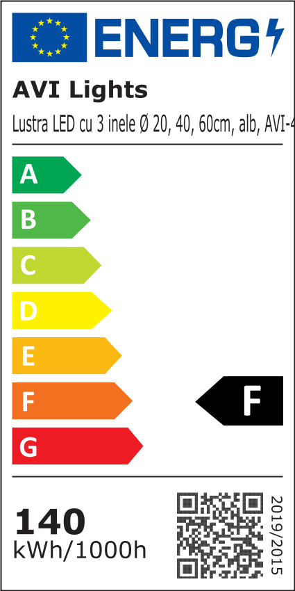 Lustra LED suspendata, cu 3 inele Ø20 x 40 x 60 cm, aluminiu, alb, AVI-4362 [4]