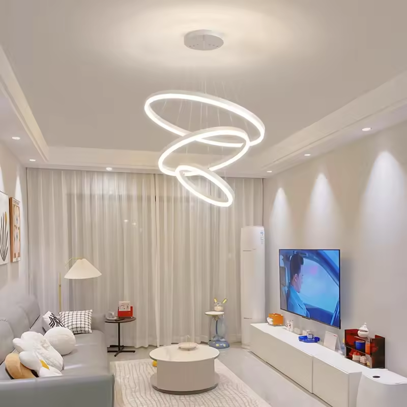 Lustra LED suspendata, cu 3 inele Ø20 x 40 x 60 cm, aluminiu, alb, AVI-4362 [3]