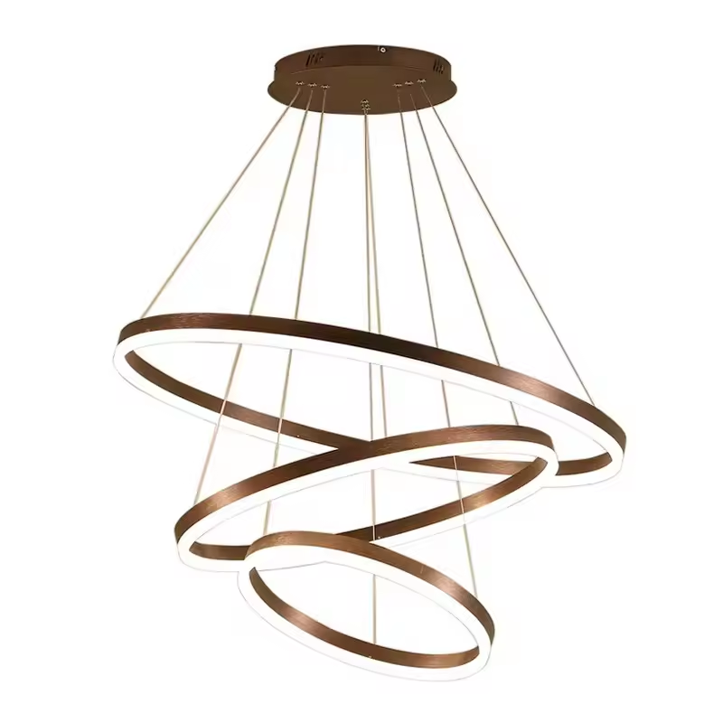 Lustra LED suspendata, cu 3 inele Ø20 x 40 x 60 cm, aluminiu, maro, AVI-4363 [2]