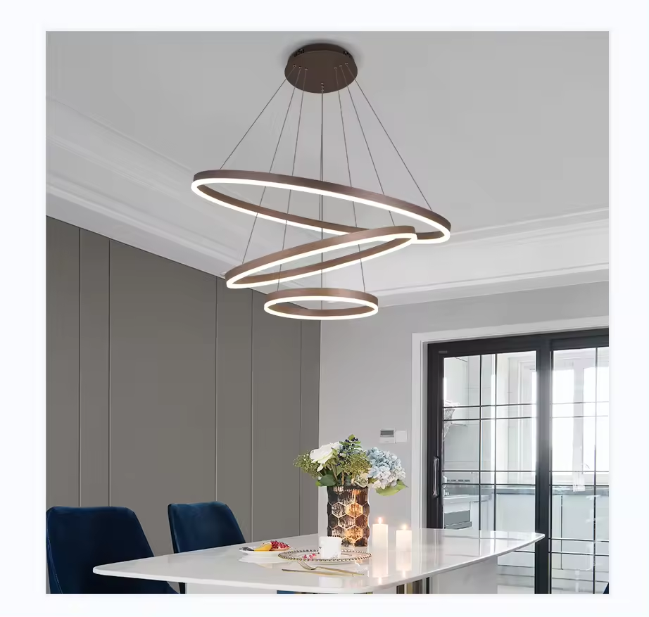 Lustra LED suspendata, cu 3 inele Ø20 x 40 x 60 cm, aluminiu, maro, AVI-4363 [3]