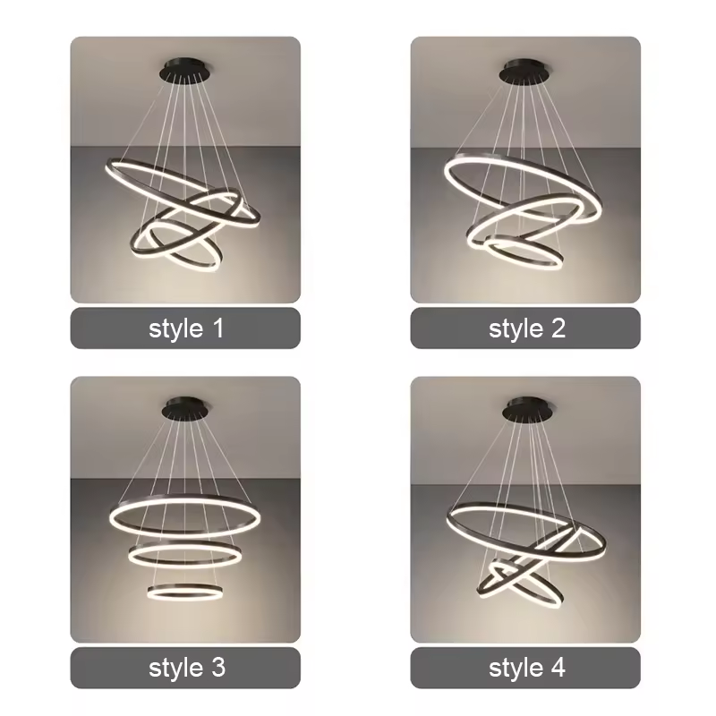Lustra LED suspendata, cu 3 inele Ø20 x 40 x 60 cm, aluminiu, negru, AVI-4361 [2]