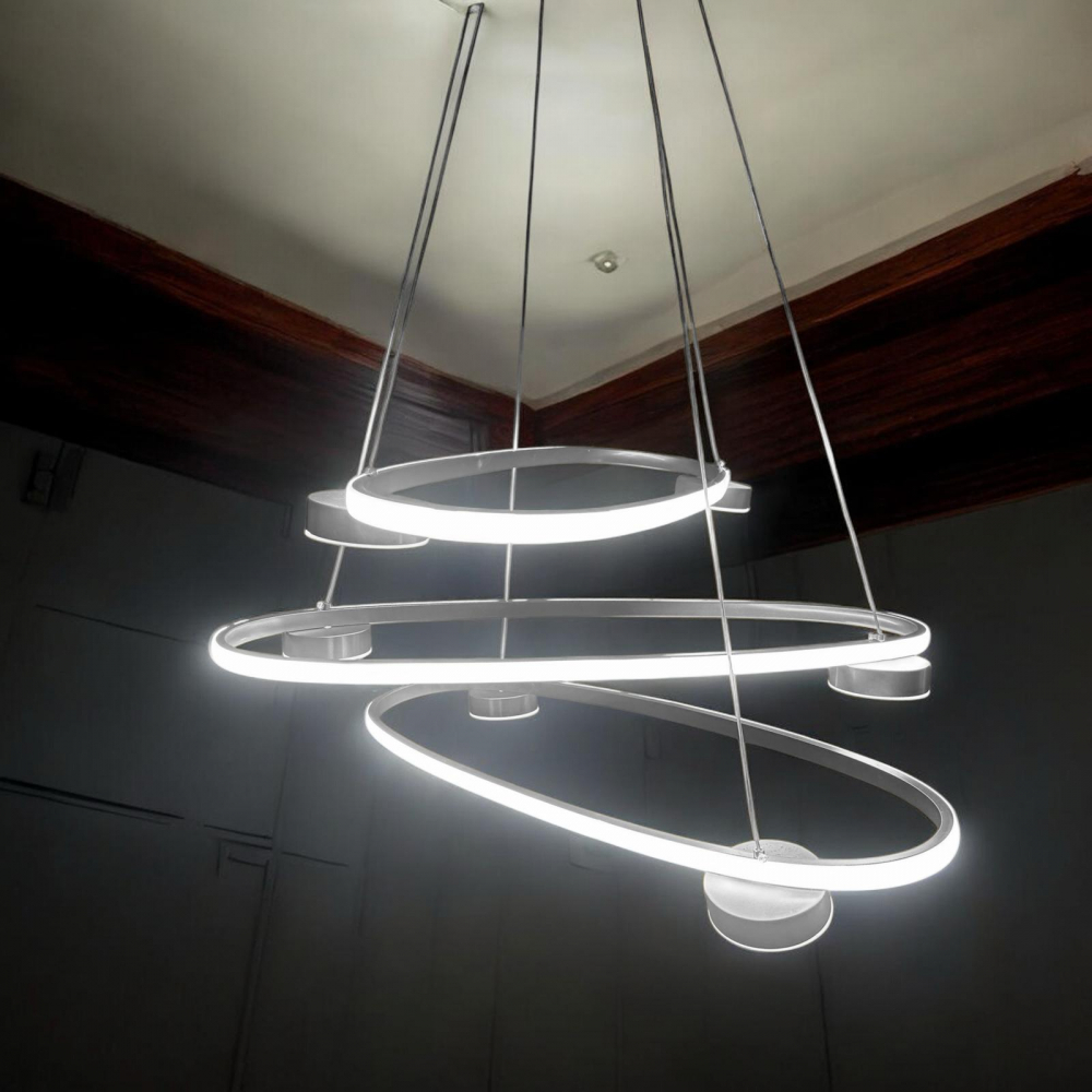 Lustra LED suspendata cu 3 inele ovale 80 x 28 cm, 2 spoturi pe fiecare inel, lumina rece, calda si neutra, schelet negru, AVI-4690 [5]