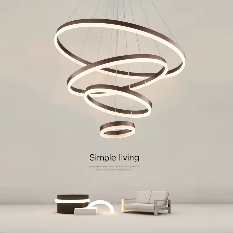 Lustra LED suspendata, cu 4 inele Ø20 x 40 x 60 x 80cm, aluminiu, maro, AVI-4366 [3]