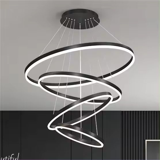 Lustra LED suspendata, cu 4 inele Ø20 x 40 x 60 x 80cm, aluminiu, negru, AVI-4364 [2]