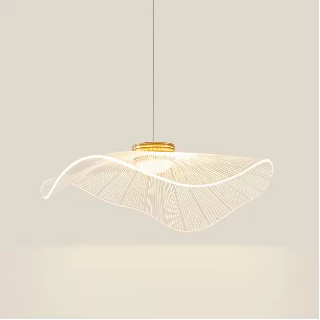 Lustra LED suspendata, Ø 48cm, model frunza de lotus din sticla acrilica, suport si detalii aurii, AVI-4397 [7]