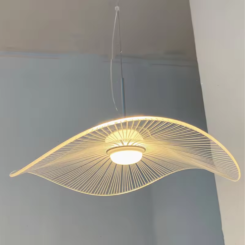 Lustra LED suspendata, Ø 48cm, model frunza de lotus din sticla acrilica, suport si detalii aurii, AVI-4397 [3]