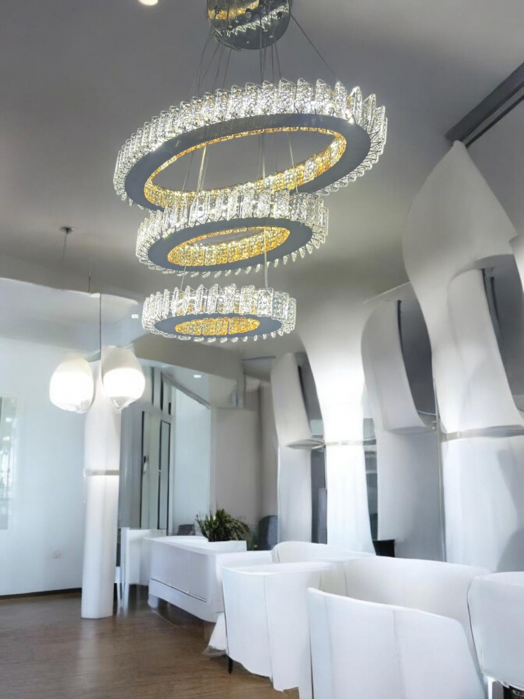 Lustra LED tip candelabru cu 3 inele ovale, cristale, 35, 45, 65cm lungime inele, lumina rece, calda si neutra, AVI-4699 [1]