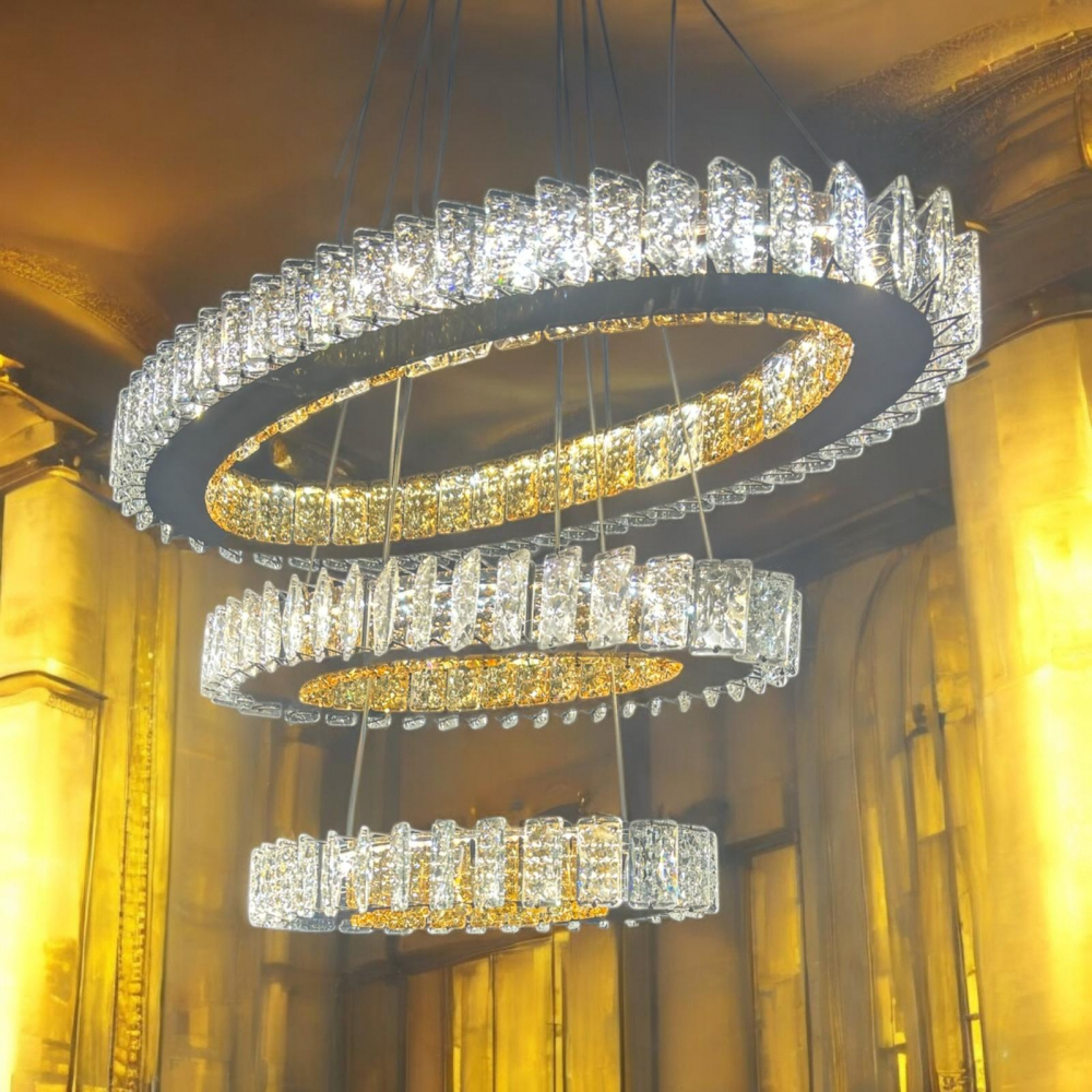 Lustra LED tip candelabru cu 3 inele ovale, cristale, 35, 45, 65cm lungime inele, lumina rece, calda si neutra, AVI-4699 [2]
