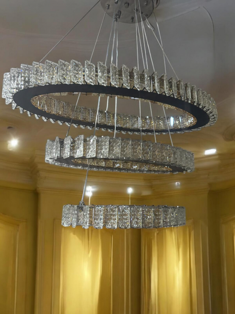 Lustra LED tip candelabru cu 3 inele ovale, cristale, 35, 45, 65cm lungime inele, lumina rece, calda si neutra, AVI-4699 [7]