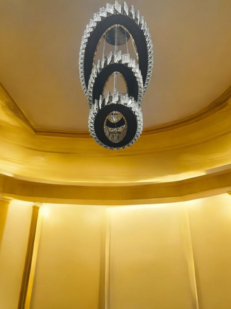 Lustra LED tip candelabru cu 3 inele ovale, cristale, 35, 45, 65cm lungime inele, lumina rece, calda si neutra, AVI-4699 [6]