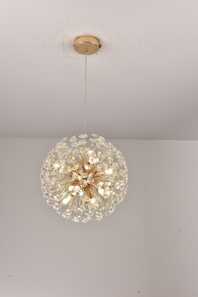 Lustră suspendată Crystal Dandelion Gold, AVI®, corp sferic Ø40 cm, 8 × G9, cristale multifatetate, auriu, AVI-5561 [6]