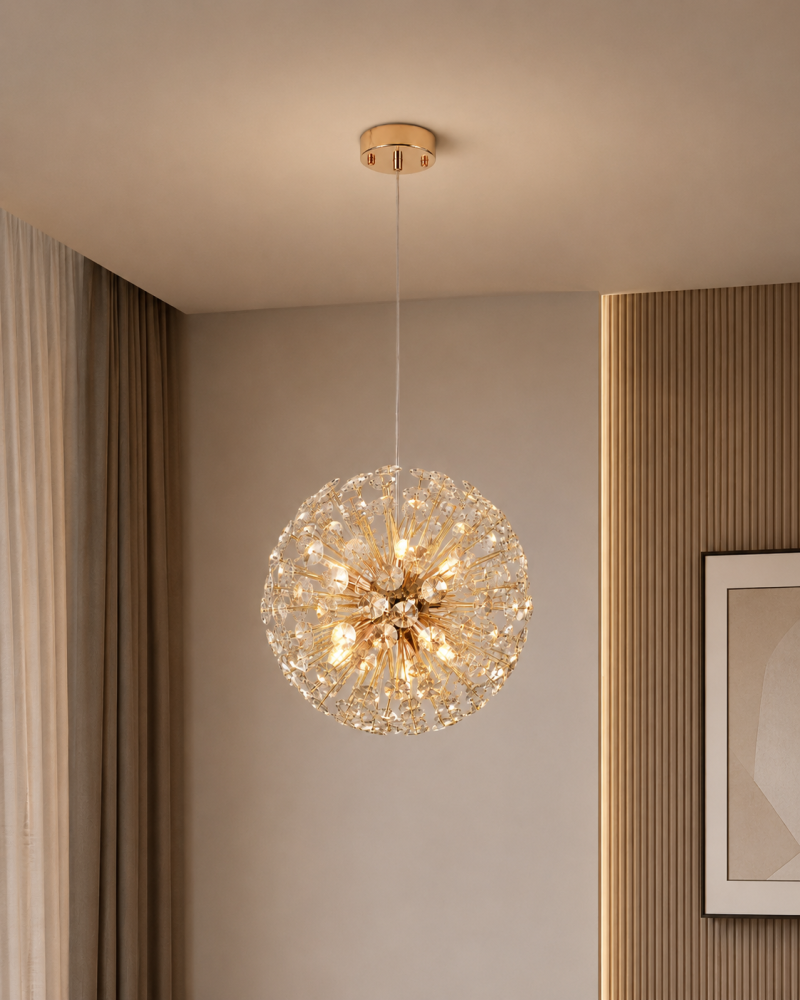 Lustră suspendată Crystal Dandelion Gold, AVI®, corp sferic Ø40 cm, 8 × G9, cristale multifatetate, auriu, AVI-5561 [2]