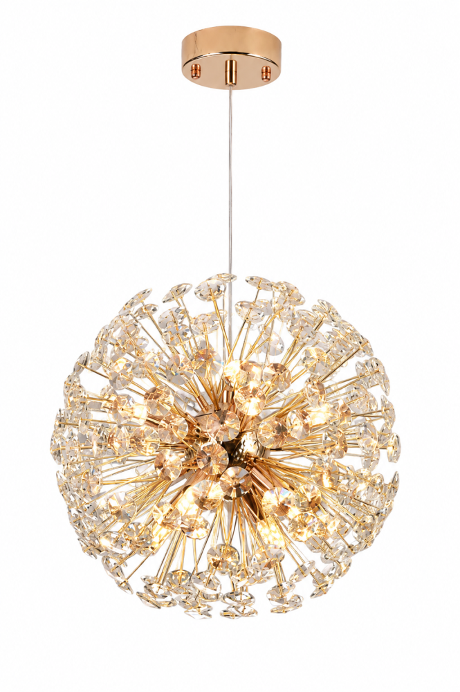 Lustră suspendată Crystal Dandelion Gold, AVI®, corp sferic Ø40 cm, 8 × G9, cristale multifatetate, auriu, AVI-5561 [3]