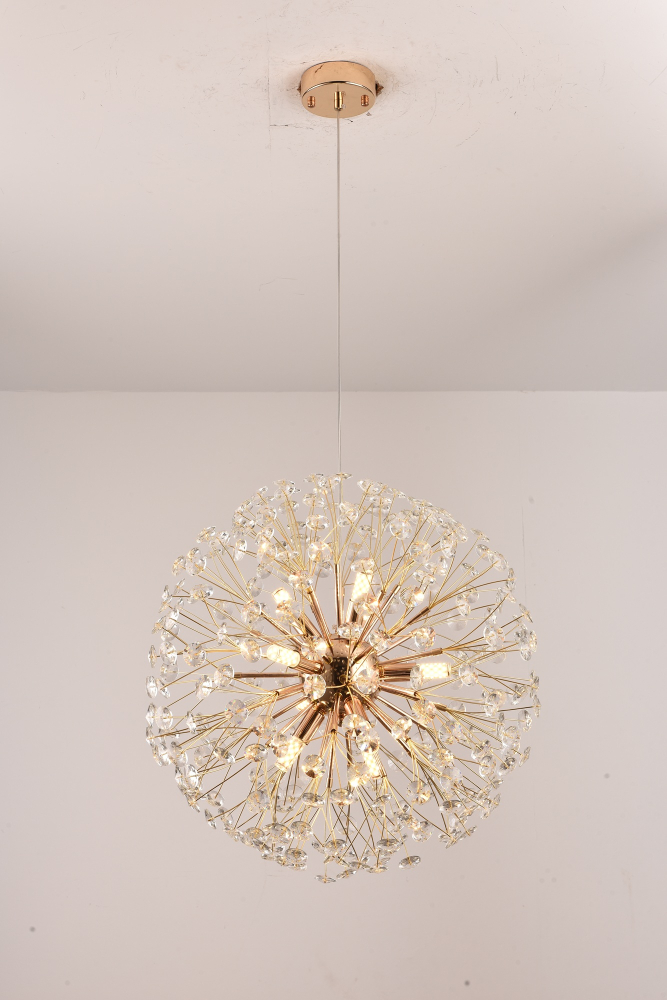 Lustră suspendată Crystal Dandelion Gold, AVI®, corp sferic Ø50 cm, 9 × G9, cristale multifatetate, auriu, AVI-5563 [8]