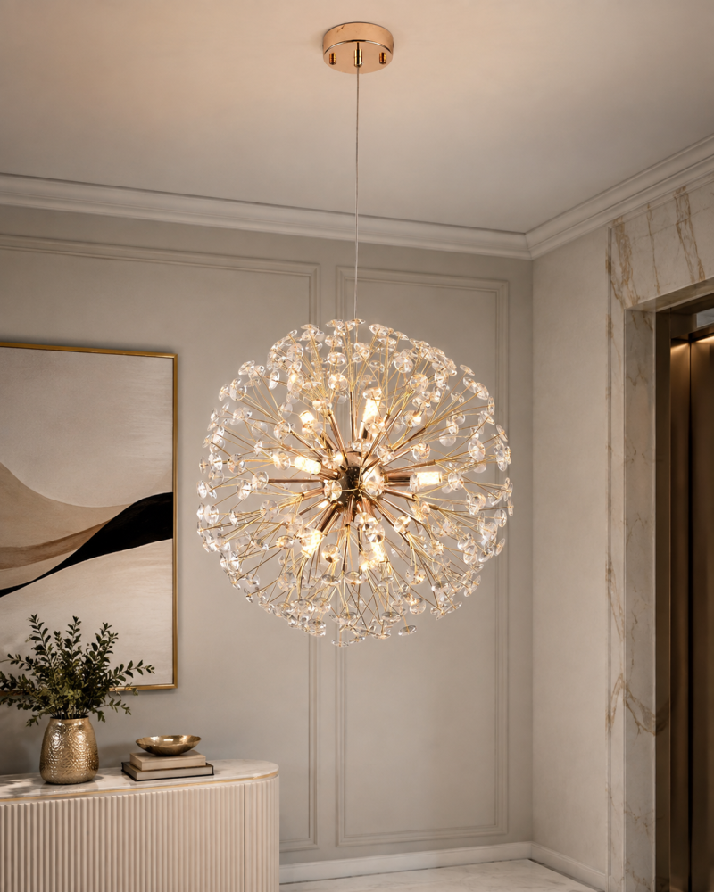 Lustră suspendată Crystal Dandelion Gold, AVI®, corp sferic Ø50 cm, 9 × G9, cristale multifatetate, auriu, AVI-5563 [2]