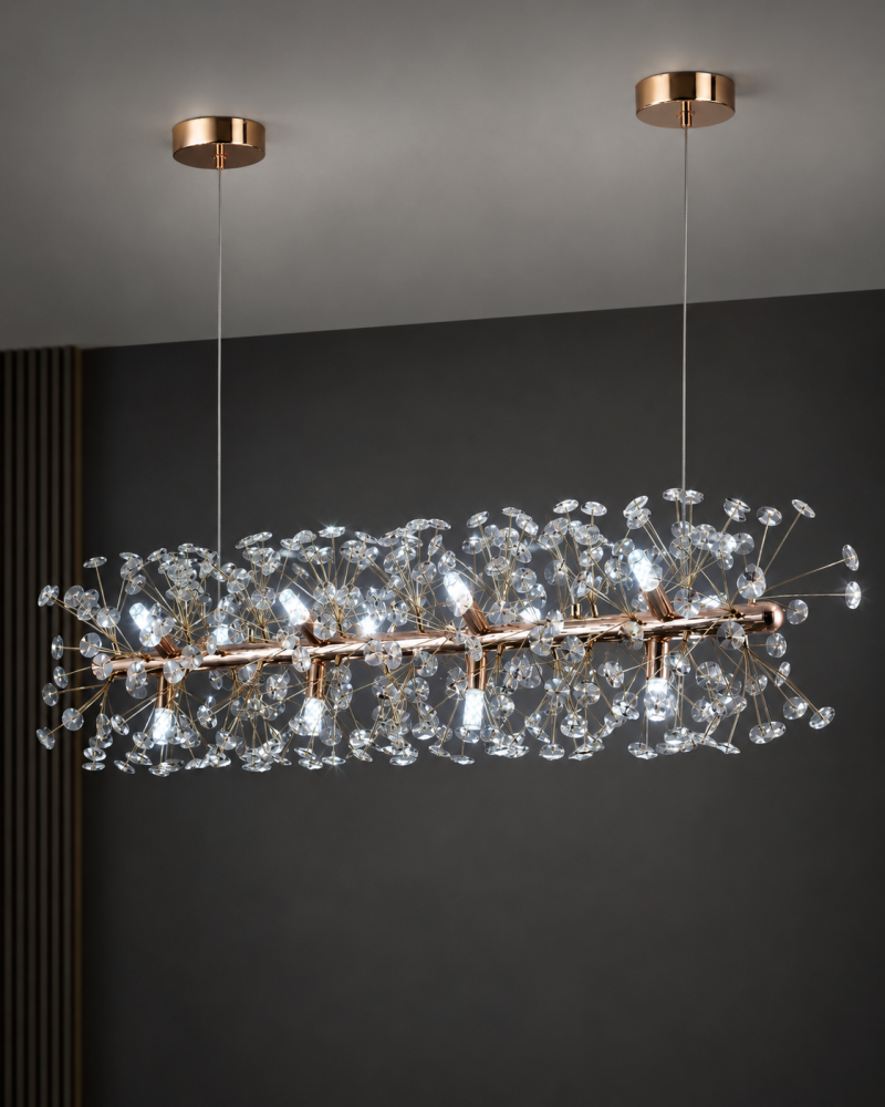 Lustră suspendată Crystal Dandelion Gold, AVI®, design liniar, 90 cm, Ø30 cm, 12 × G9, cristale multifatetate, AVI-5551 [2]