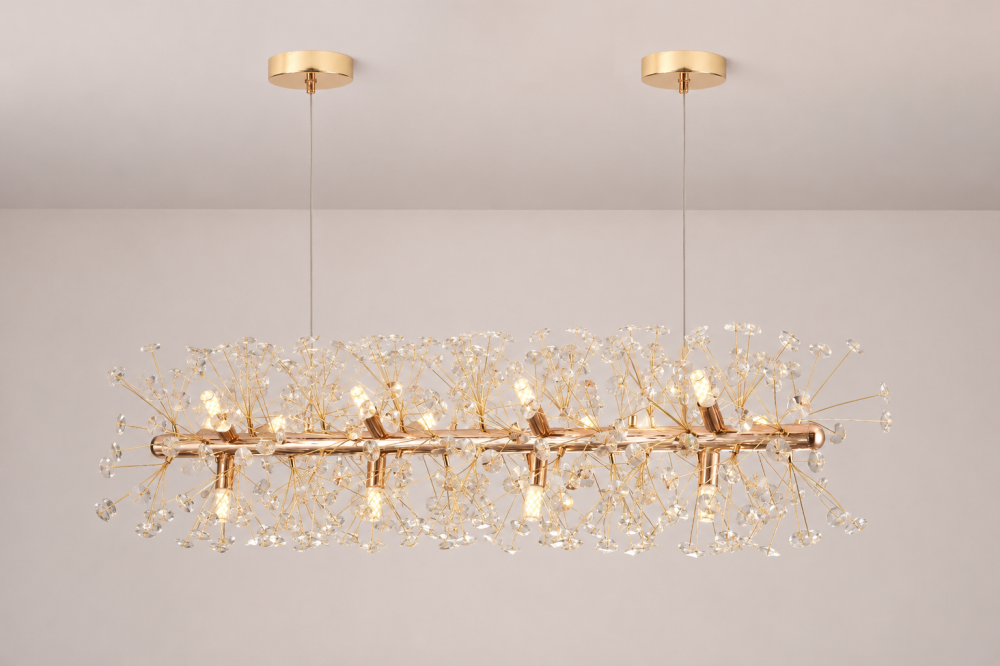 Lustră suspendată Crystal Dandelion Gold, AVI®, design liniar, 90 cm, Ø30 cm, 12 × G9, cristale multifatetate, AVI-5551 [5]