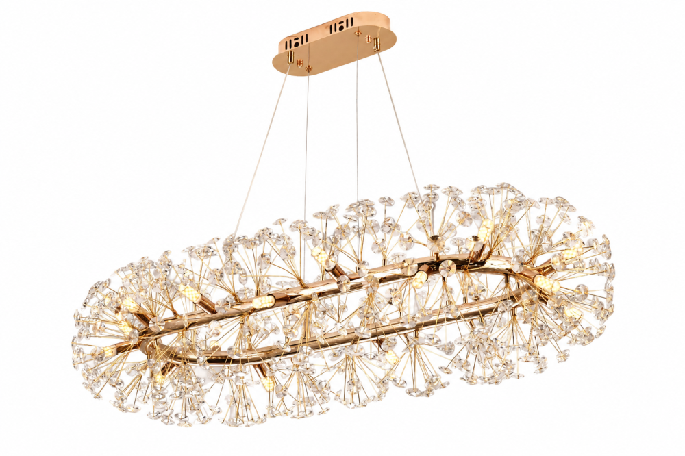 Lustră suspendată Crystal Dandelion Gold, AVI®, schelet metalic oval 90 x 40 cm, 18 × G9, cristale multifatetate, AVI-5560 [5]