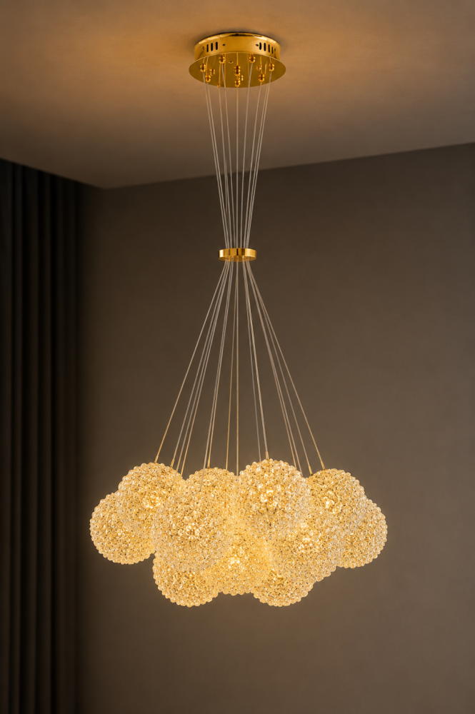 Lustră suspendată cu 11 pendule și mini-cristale, AVI®, 11 × G9, pendule Ø13 cm reglabile pe înălțime, efect luxury, AVI-5536 [2]