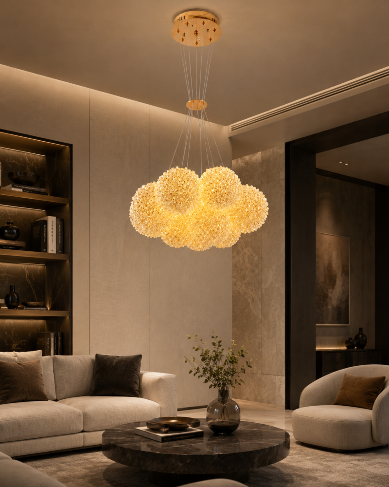 Lustră suspendată cu 11 pendule și mini-cristale, AVI®, 11 × G9, pendule Ø13 cm reglabile pe înălțime, efect luxury, AVI-5536 [5]