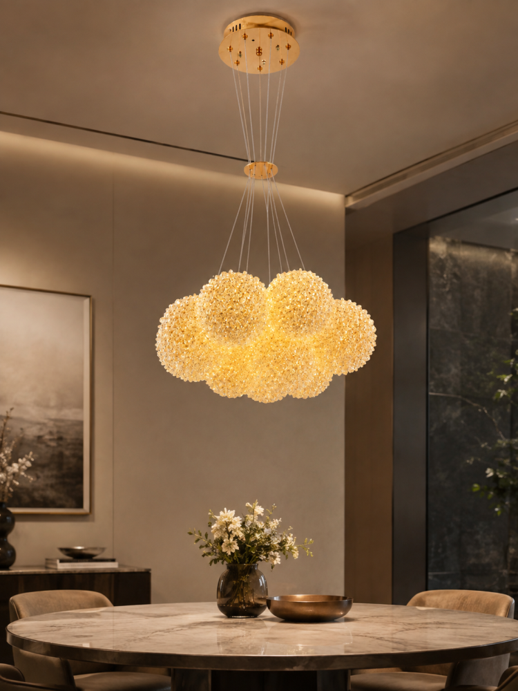 Lustră suspendată cu 11 pendule și mini-cristale, AVI®, 11 × G9, pendule Ø13 cm reglabile pe înălțime, efect luxury, AVI-5536 [7]