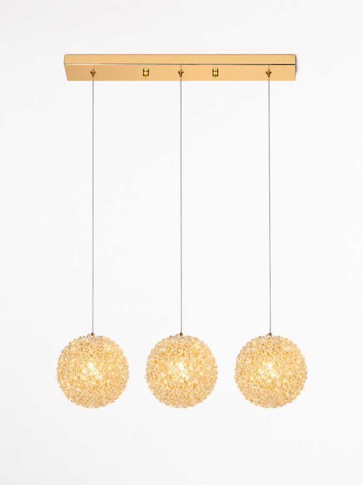 Lustră suspendată cu 3 pendule și mini-cristale, AVI®, 3 × G9, suport tavan 50 cm, pendule Ø15 cm reglabile pe înălțime, auriu, efect luxury, AVI-5569 [5]