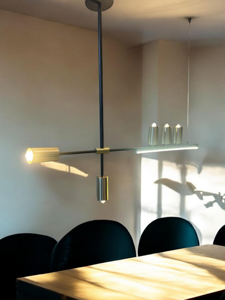 Lustra suspendata dining, 130cm, cu LED si 5 x E27, schelet metalic negru - auriu, AVI-4682 [2]