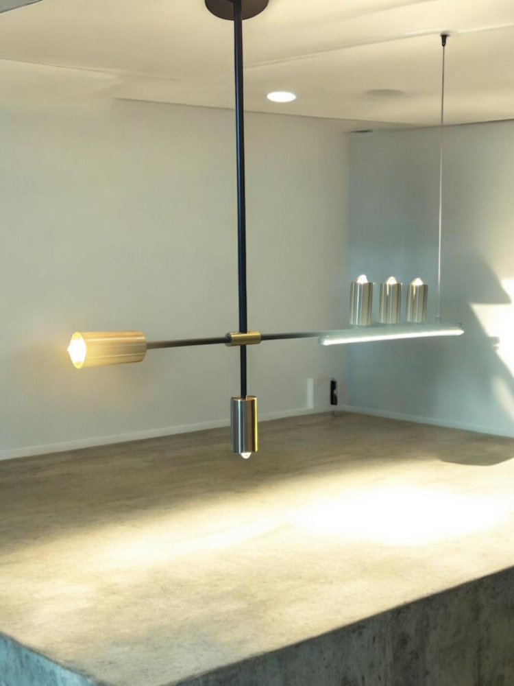Lustra suspendata dining, 130cm, cu LED si 5 x E27, schelet metalic negru - auriu, AVI-4682 [1]