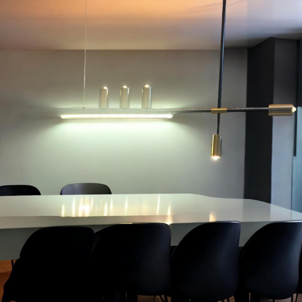 Lustra suspendata dining, 130cm, cu LED si 5 x E27, schelet metalic negru - auriu, AVI-4682 [5]
