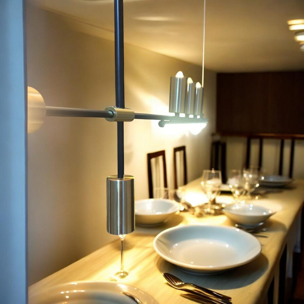Lustra suspendata dining, 130cm, cu LED si 5 x E27, schelet metalic negru - auriu, AVI-4682 [4]